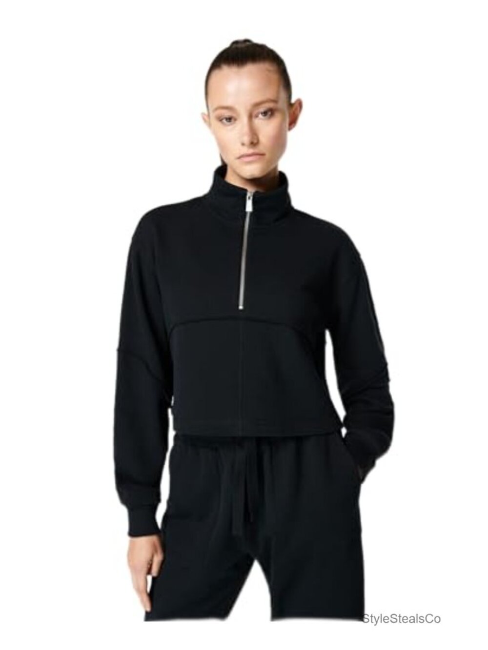 Revive Lounge Half Zip Pullover Sweatshirt Cotton Dropped Shoulder